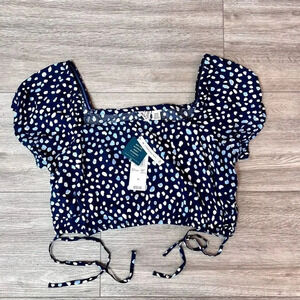 Roxy Women's Indigo Wild‎ Dots Dear Amor Puff Short Sleeve Crop Top Size XL NWT